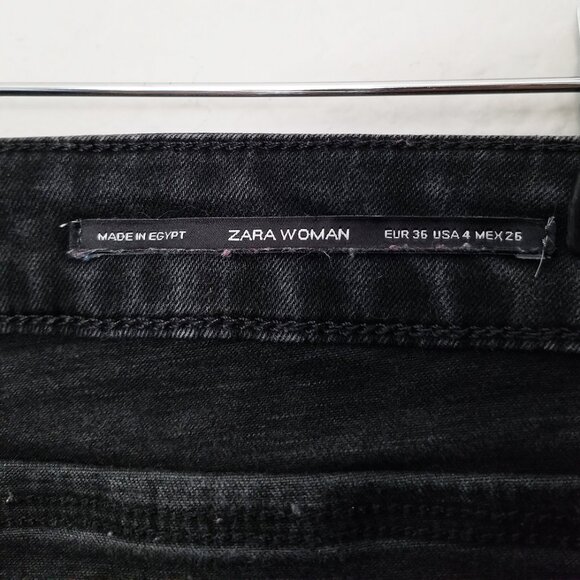 Zara High Waist Ripped Knee Skinny Jeans Raw Hem Size 4 Faded Black Grunge Moto - Picture 6 of 13